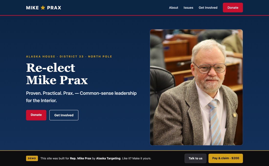 Preview of the Mike Prax campaign website