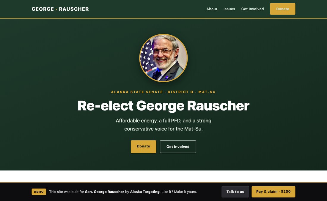 Preview of the George Rauscher campaign website